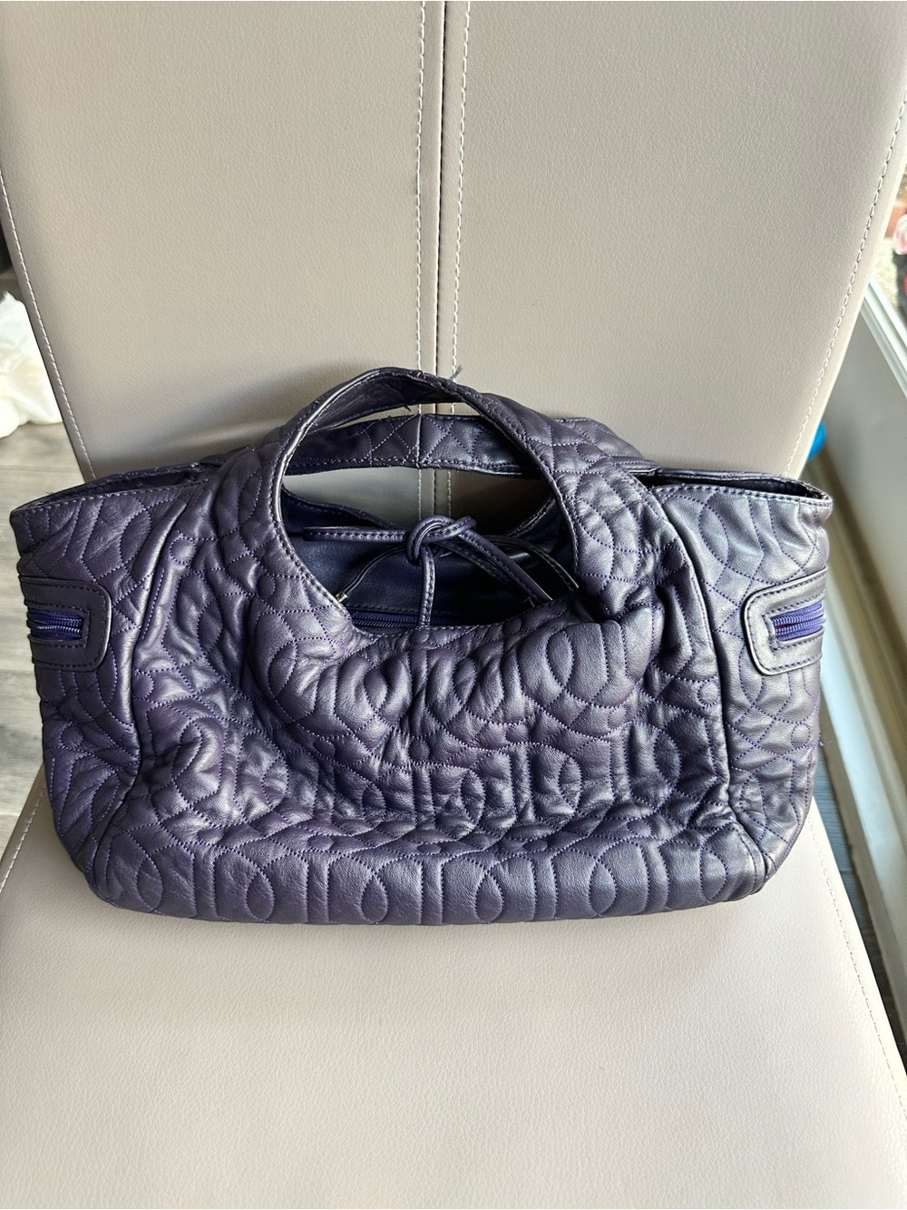 Luxury Leather Donald J. Pliner Quilted Deep Purple Shoulder Tote